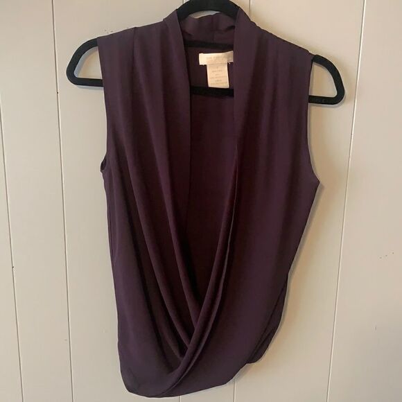 MM Couture Navy Crossover Blouse Size Small - Picture 1 of 3